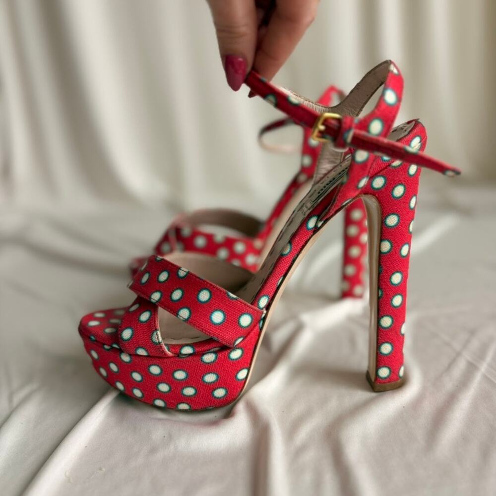 Miu Miu Polka-Dot Canvas Platform Sandals - 2010 SS Collection, EU 37/US 7 - Picture 5 of 15